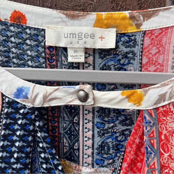 Umgee Floral Mini Dress Bell Sleeve Cream Mix Boho Size XL Mixed Print Peasant - Picture 4 of 11